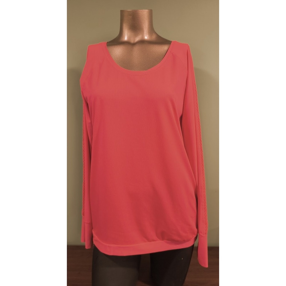 Vogo Athletica Womens Medium Dark Orange Mesh Long Sleeve Thumbhole Active Top